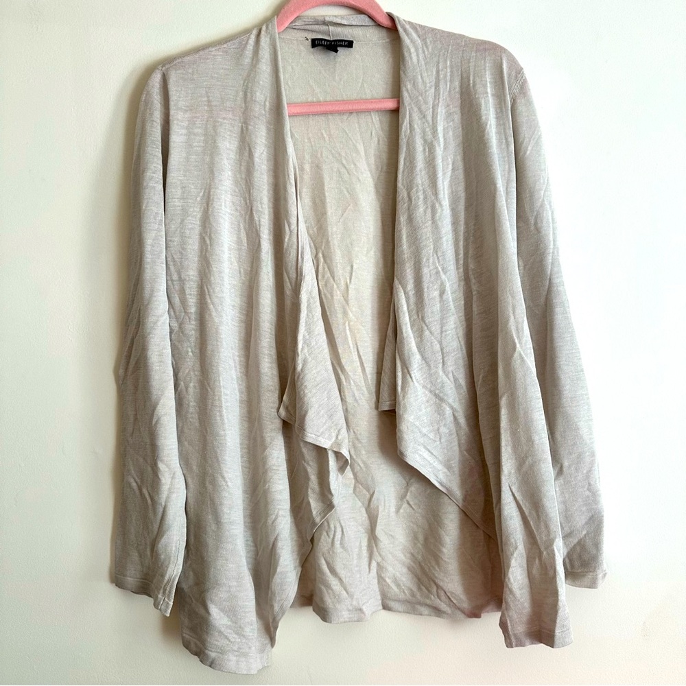 EILEEN FISHER | XS | Silk and Linen Blend | Light Gray | Cardigan